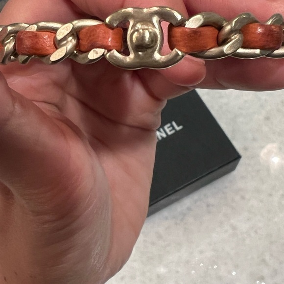 Chanel CC Orange Leather Woven Chain Bangle Bracelet 21CM - Picture 7 of 10